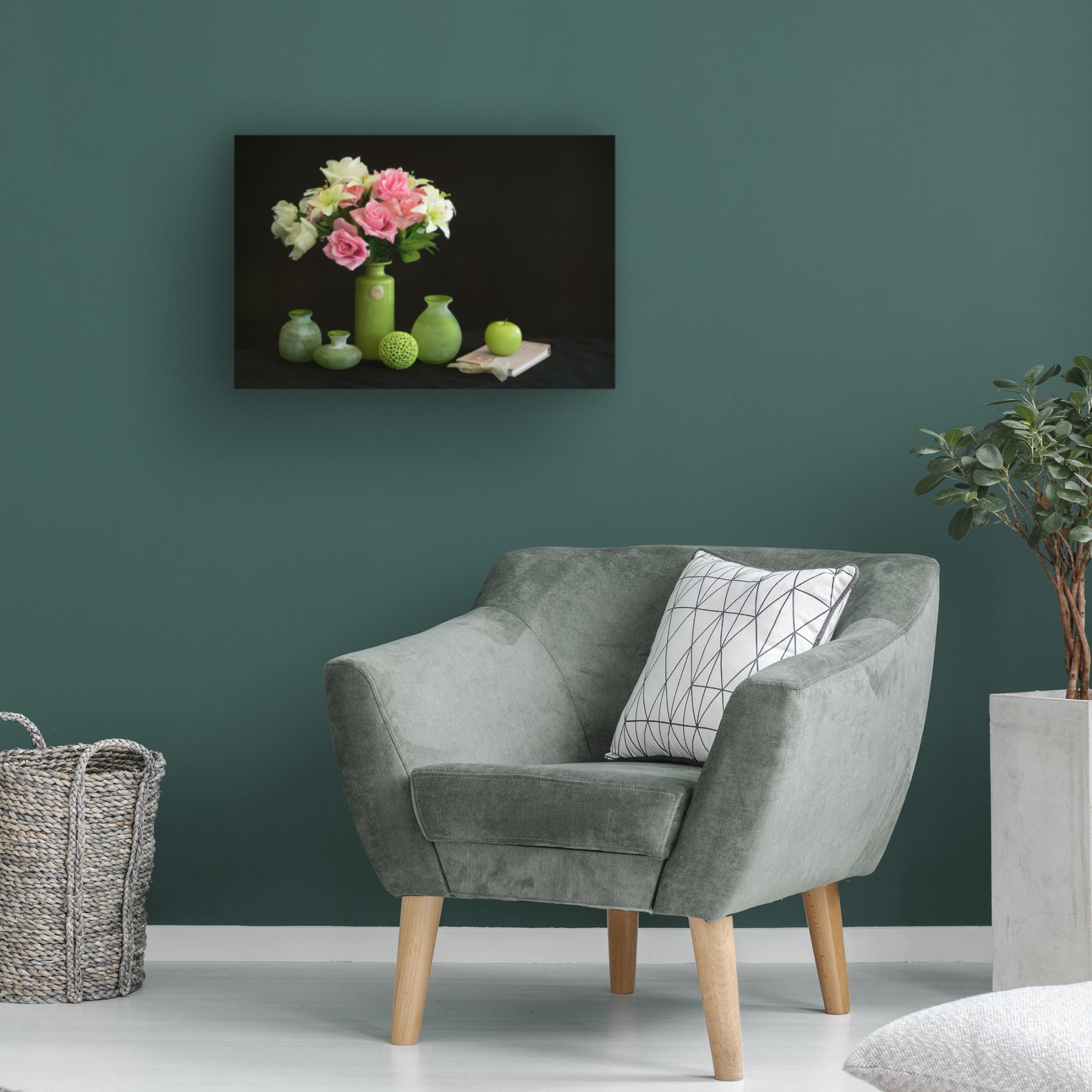 Canvas Wall Art - Jacqueline Hammer 'Roses And Apple' Wall Art for Living Room, Bedroom, or Office Décor by Trademark Fine Art - 19 x 12 Inches