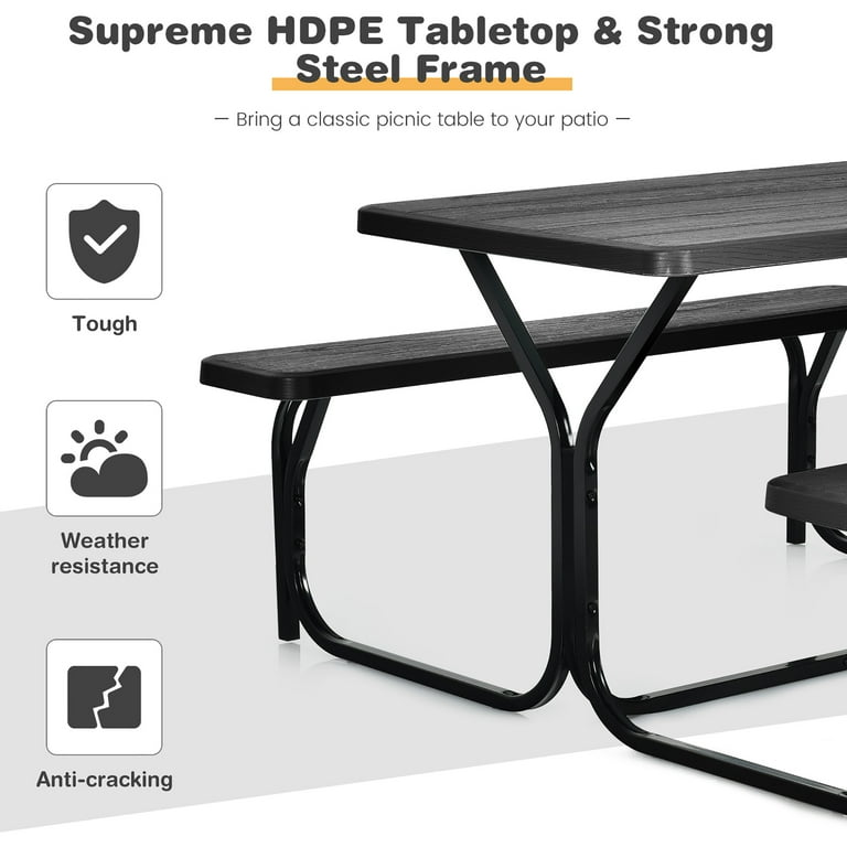 Gymax Picnic Table Camping Picnic Bench Set Backyard Garden Patio