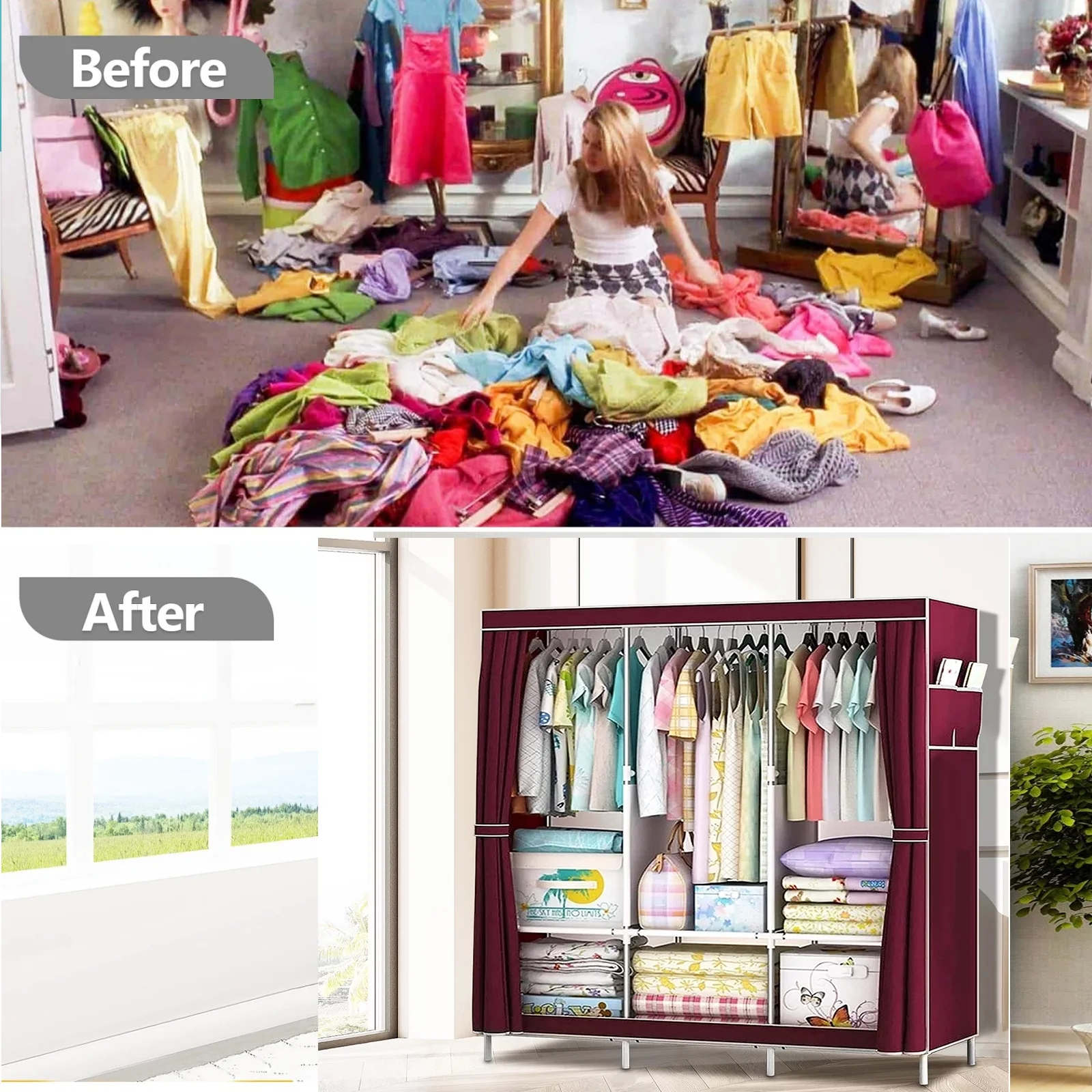 Portable Wardrobe Closet,Clothes Organizer And Storage For Bedroom Wardrobe Adult Wardrobe Clothing Rack Shelf Dustproof