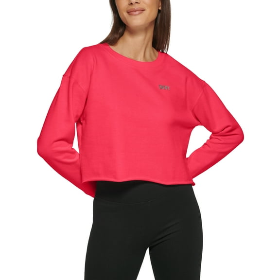 DKNY Sport Womens Metallic Logo Cropped Sweatshirt Fiery Pink L