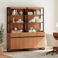 thumbnail image 2 of WAMPAT 2-Piece Modern 72" Tall Library Bookcases with Metal Base & Adjustable Shelves, Wood Bookshelves with Storage Cabinet & Open Shelves for Home Office & Living Room, Mocha, 2 of 7