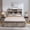 Light Rustic Oak, variant on KeyWhat Farmhouse King Size Bed Frame with 54" Tall Storage Bookcase Headboard, Wood Platform Bed Frame with 2 Drawers, No Box Spring Needed, Antique White