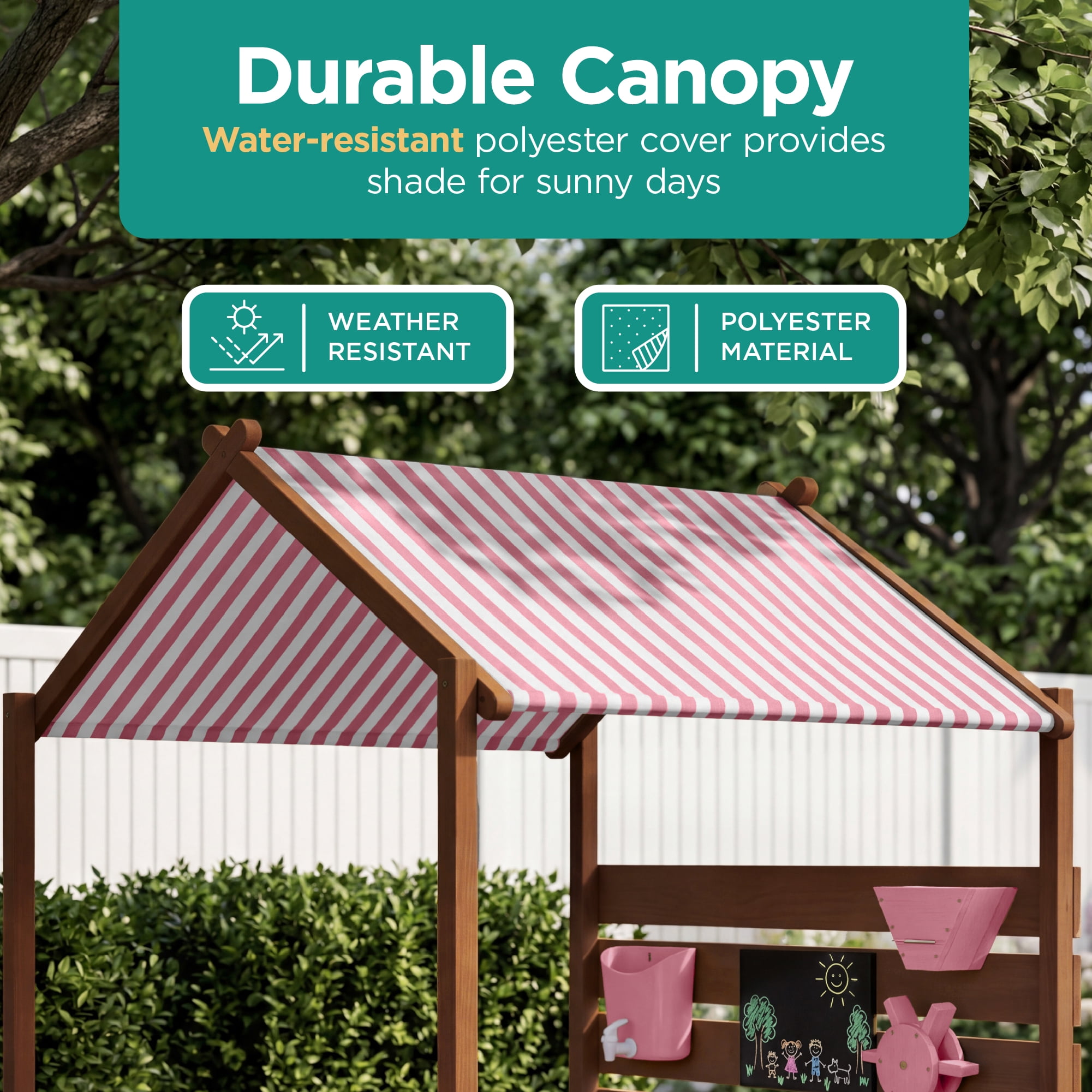 Best Choice Products Deluxe Wooden Sandbox with Canopy, Water Table, Bench Seat, Outdoor Kids Playset - Pink