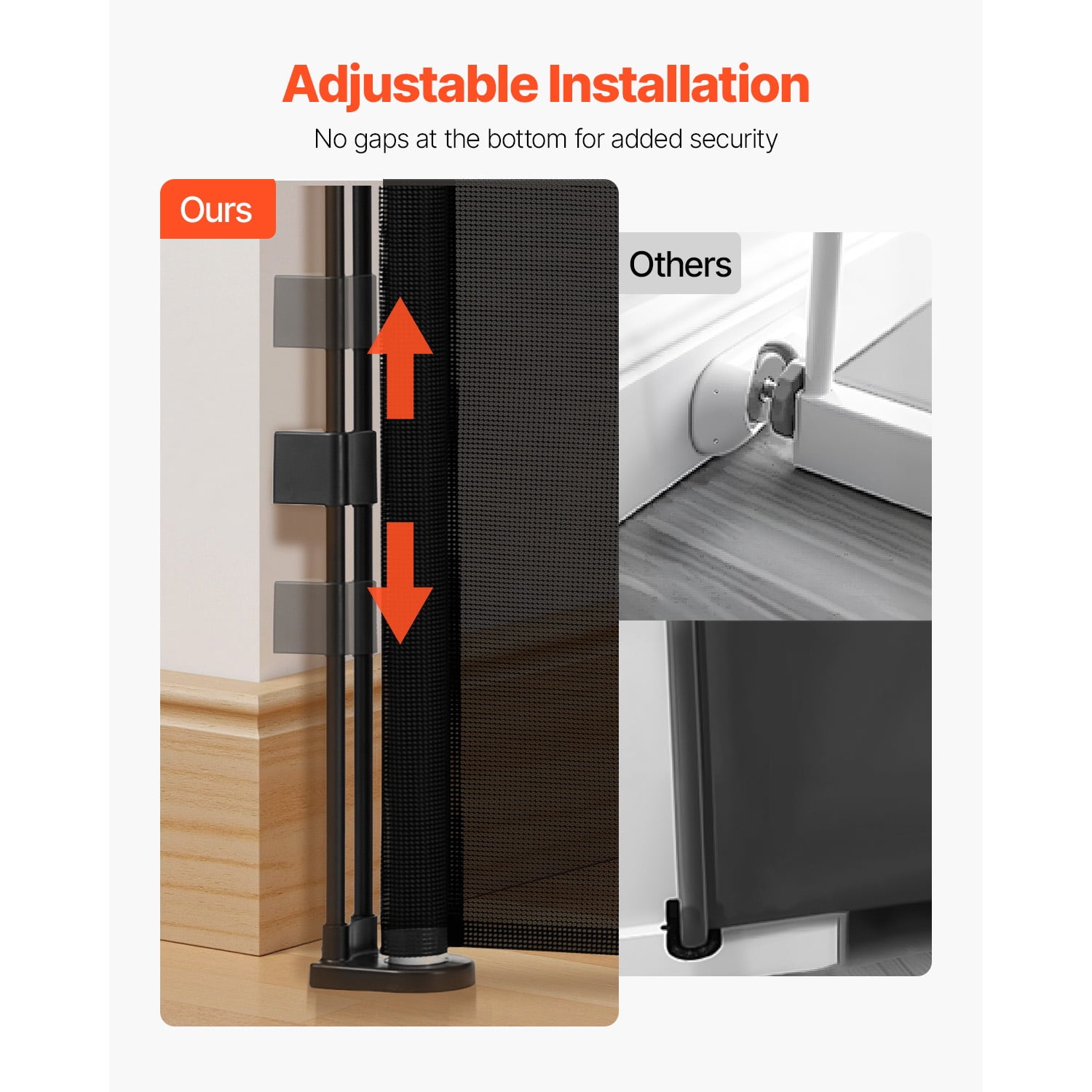 KFFKFF Retractable Baby Gate, 34 inches High, Expands up to 55 inches Wide, Mesh Barrier for Children or Pets, Simple Installation for Stairs, Doorways, Hallways, and Play Areas, Black