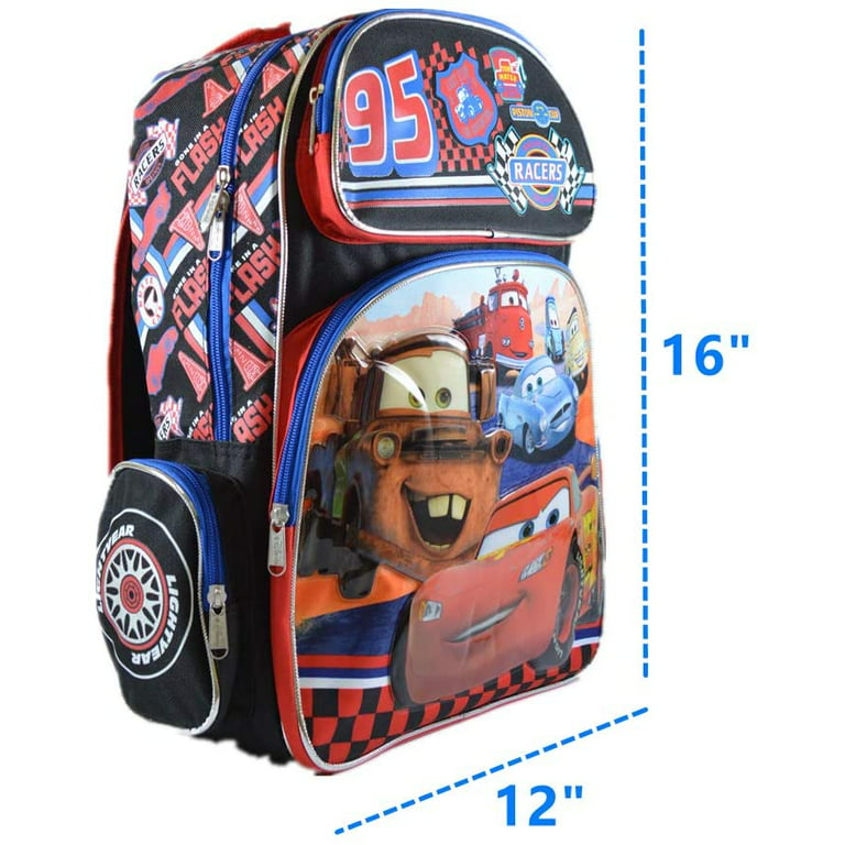 Disney Cars Boys Lightning McQueen Backpack with Lunch Bag Water Bottle 5 Piece Set 16 inch, Boy's, Red