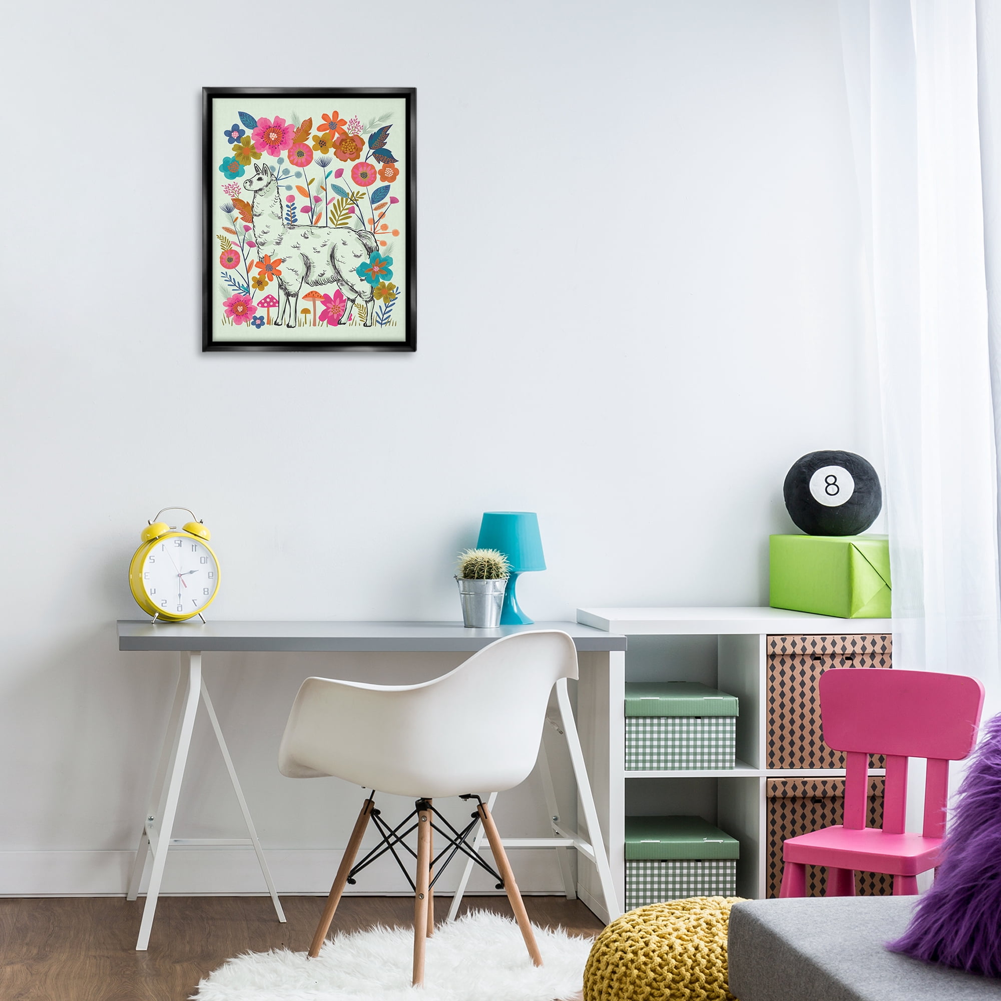 Stupell Industries Llama Among Bright Florals Animals Painting Black Floater Framed Canvas Art Print Wall Art, 17 x 21