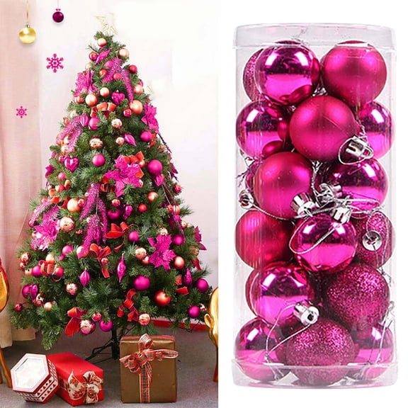 Christmas Ball Ornaments Set of 24PCS Rose Red Shatterproof Christmas Tree Balls Holiday Decorations