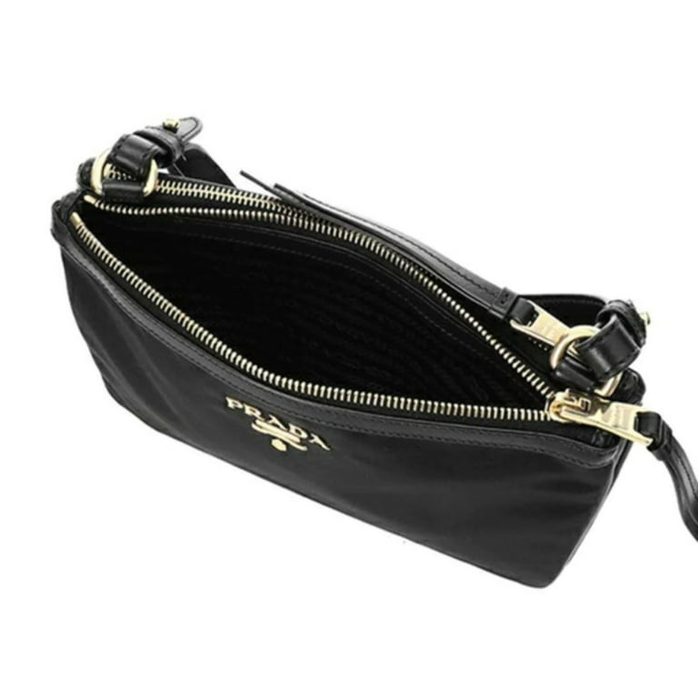 New Prada Logo Tessuto Nylon Soft Calf Trim Black Crossbody Bag