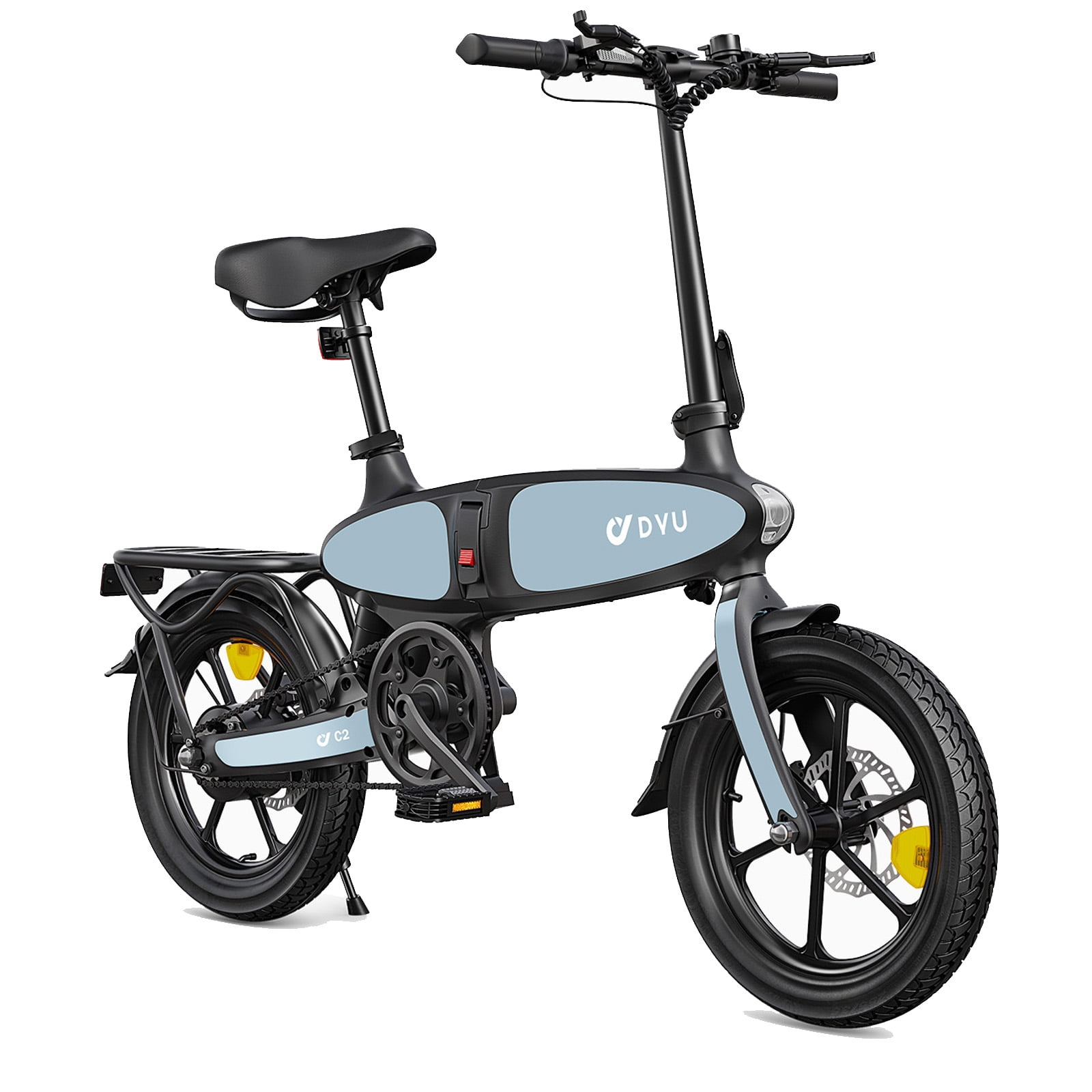 DYU 16" Folding Electric Bike for Adults Teens, Peak 500W, 360Wh Battery, Pedal-Assist, Commuter Cruiser City E Bike