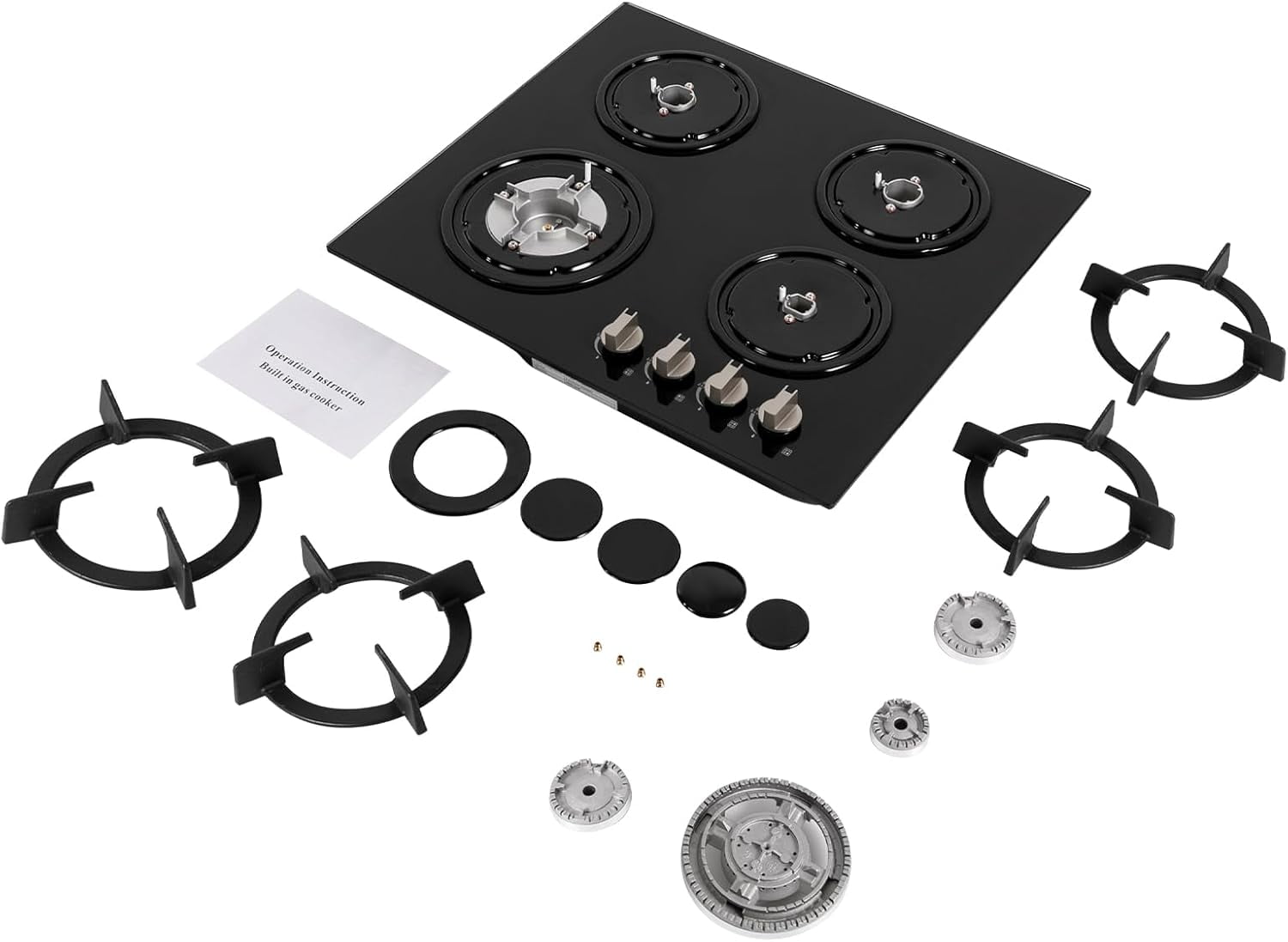 Tempered Glass Gas Cooktop, 23.2'' 4 Burners Built-in Gas Stovetop, Portable Gas Cooktop LPG/NG Dual Fuel Gas Stove for RVs, Apartments, Outdoor