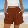 thumbnail image 2 of Women's Linen Shorts Casual High Waisted Shorts Pleated Front Side Pockets Loose Solid Color Summer Beach Short Pants, 2 of 9