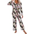 thumbnail image 3 of Jinhomg Women Cute Floral Pajamas 2 Piece Casual Sleepwear Outfits Comfy Long Sleeve Crew Neck Tops and Straight Leg Pants Set Fall Saving Pink M, 3 of 6