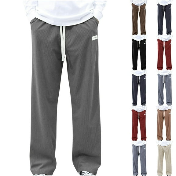 Zimjoy Mens Joggers Pants Casual Big and Tall Baggy Streetwear Elastic Waist Straight Leg Corduroy Sweat Pants with Pockets, Dark Gray XL