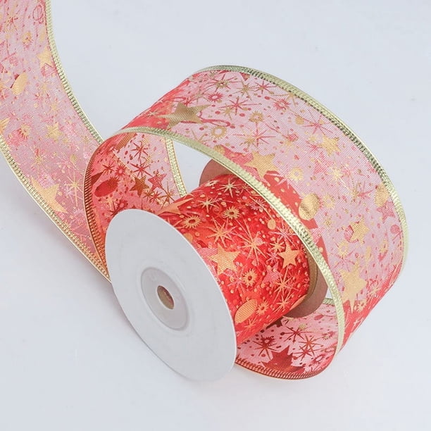 Nvzi Regalos, flores, cintas para envolver regalos, materiales para moños de cintas doradas y plateadas, decoración para árboles de Navidad (estampado en caliente rojo)