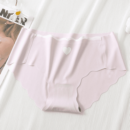 Fulorrnie Women s Mid Rise Seamless Panties Heart Print Cotton Gusset Breathable Underwear for Summer  No Visible Panty Line  Light Pink  M
