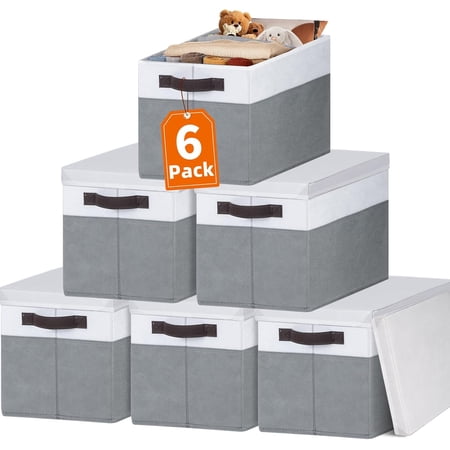Large Storage Baskets Bins with Lids 4 Pack, Criusia Storage Baskets for Organizing Shelves Nursery Bedroom, Home Closet Organizers Cubes for Clothes Toys Blanket - Stackable & Sturdy -14x10x9.5