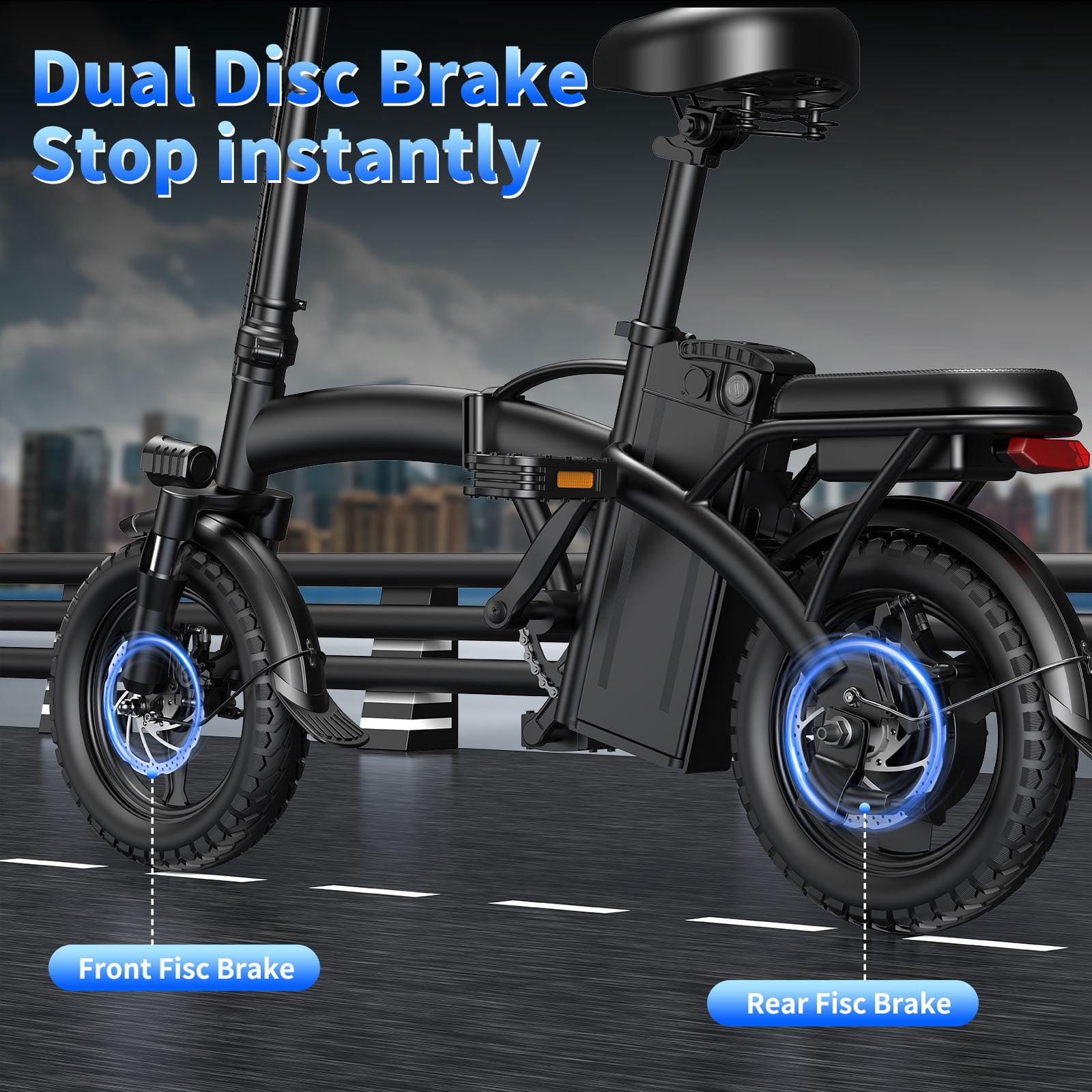 A14 Electric Bike for Adults, 48V 10Ah Battery Peak 700W Motor, 20 MPH Max Speed, 25KM Range, 14*2.125inch Tires with Front & Rear Racks, Electric Commuter Bicycle for Daily Use