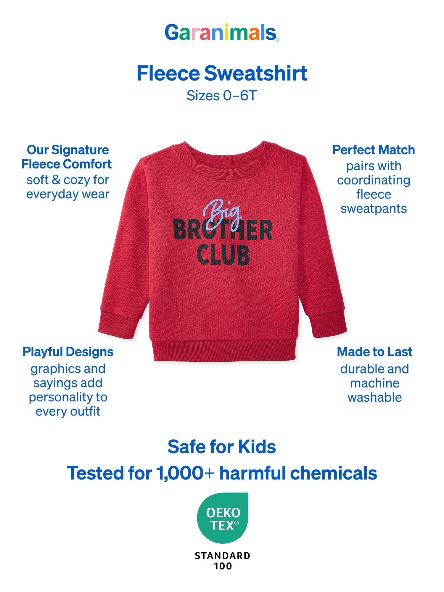 Garanimals Baby & Toddler Boys Graphic Fleece Crewneck Sweatshirt, Sizes 0-6T