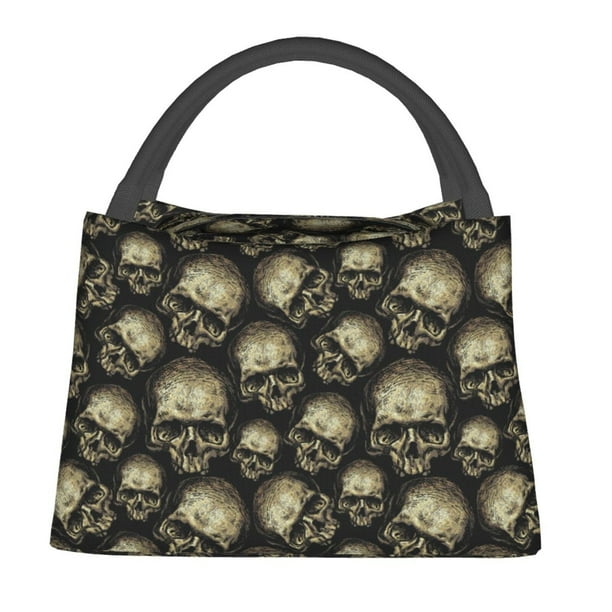 Fotbe funny Retro Skull Bolsa Térmica Portátil con Estampado, Bolsa de Entrega de Alimentos Aislada, Bolsa Reutilizable de Gran Capacidad para Comidas y Supermercado