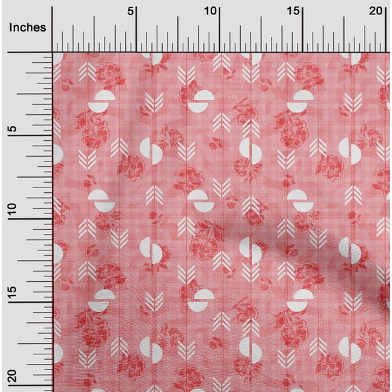 oneOone Cotton Poplin Medium Pink Fabric Floral & Geometric Fabric For Sewing Printed Craft Fabric By The Yard 56 Inch Wide