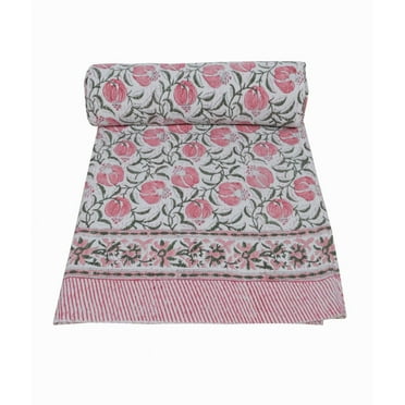 Hand Block Print Quilt Queen Kantha Quilt Vintage Boho Bedspread Cotton Blanket Indian Bed Cover Bohemian Quilt Kantha Quilt Queen Size