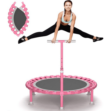 Foldable Mini Trampoline, 40" Rebounder Trampoline for Adults & Kids, 450lbs Capacity with T-Shaped Adjustable Bar, Indoor Fitness Workout Exercise Equipament
