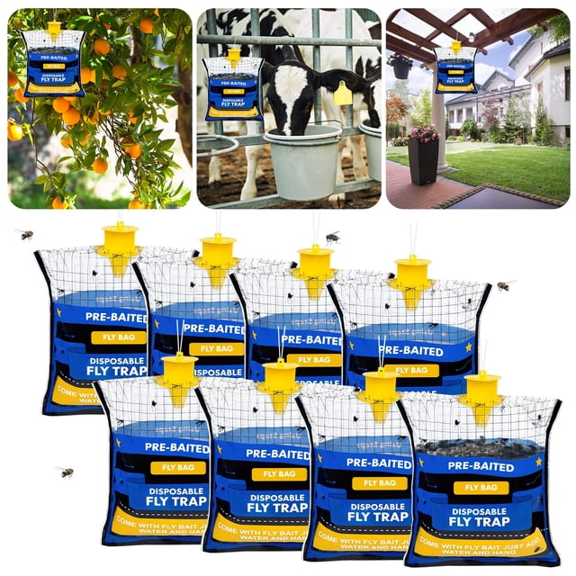 Paquete de 8 Trampas Desechables para Moscas Dwcom Trap con Cebo Preinstalado para Uso Exterior