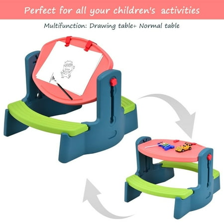 Plastic Children Kids Drawing Table Chair Set Height Adjustable Colorful Play