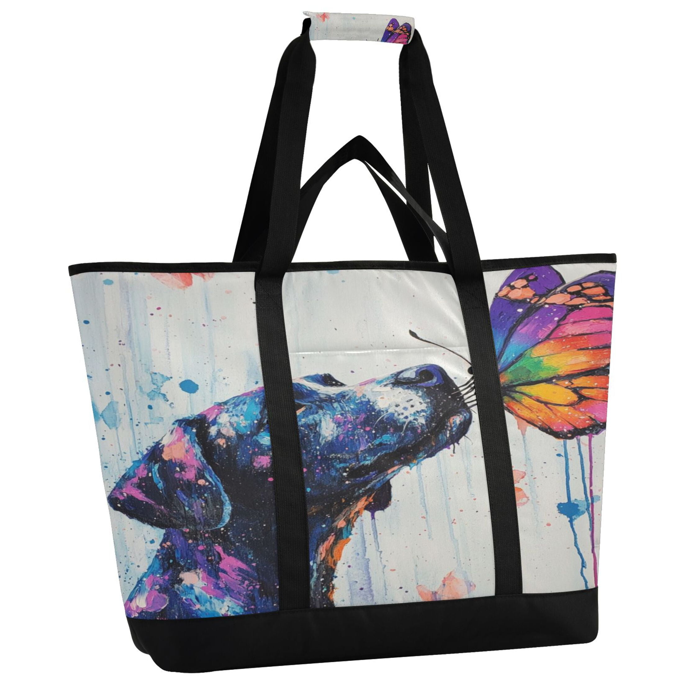 Large Hand-held Ice Pack Picnic Bag Insulation and Refrigeration Suitable for Shopping Picnics and Camping Colorful Dogs and Butterflies