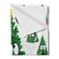 thumbnail image 2 of Christmas Soft Flannel Fleece Throw Blanket, Christmas Tree Cartoon with Star and Different Funny Face Expressions, Cozy Plush for Indoor and Outdoor Use, 60" x 80", Green Yellow White, by Ambesonne, 2 of 5