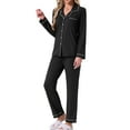 thumbnail image 4 of Conjunto de pijamas para mujer INSPIRE CHIC de manga larga, con botones, cuello de muesca, ropa de casa y pantalones con cordón y bolsillos M Negro, 4 of 6