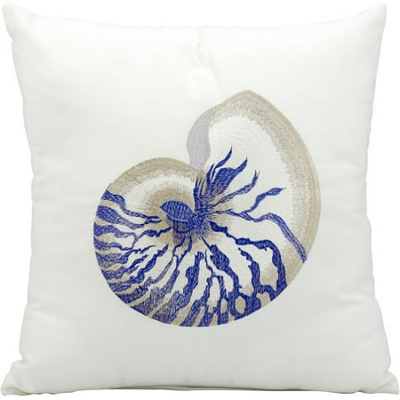 Nourison Indoor/Outdoor Blue Conch Throw Pillow, White, 18