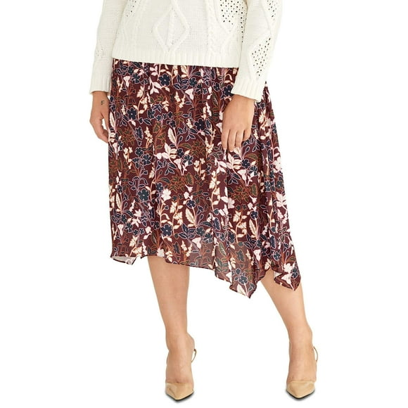 RACHEL Rachel Roy Womens Plus Eden Floral Midi Skirt Purple 0X