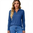thumbnail image 4 of Women's Polo Shirts Long Sleeve Cotton Collared T Shirt Golf Shirt Business Casual Tee Uniform Tops ButtonBlue M, 4 of 4