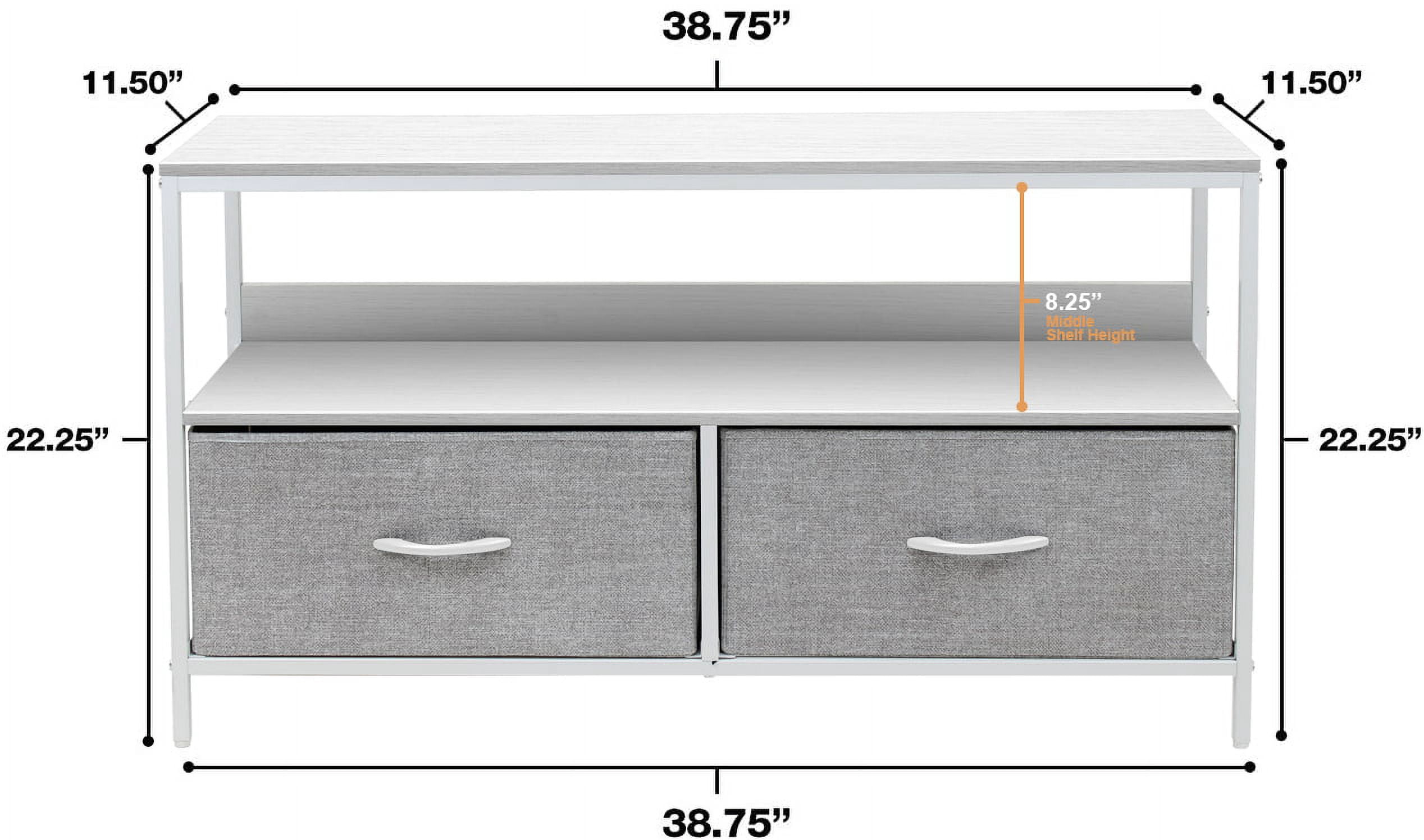 Sorbus TV Stand Cabinet Entertainment Center 25-50 Inch - Living Room Media Console Table, Steel Frame, Wood Top, Fabric Bins (White)
