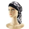 thumbnail image 6 of Breathable Women Turban Head Wrap Scarf Hat Lady Sleeping Beanie Long Hair Cover Flowers Black, 6 of 8