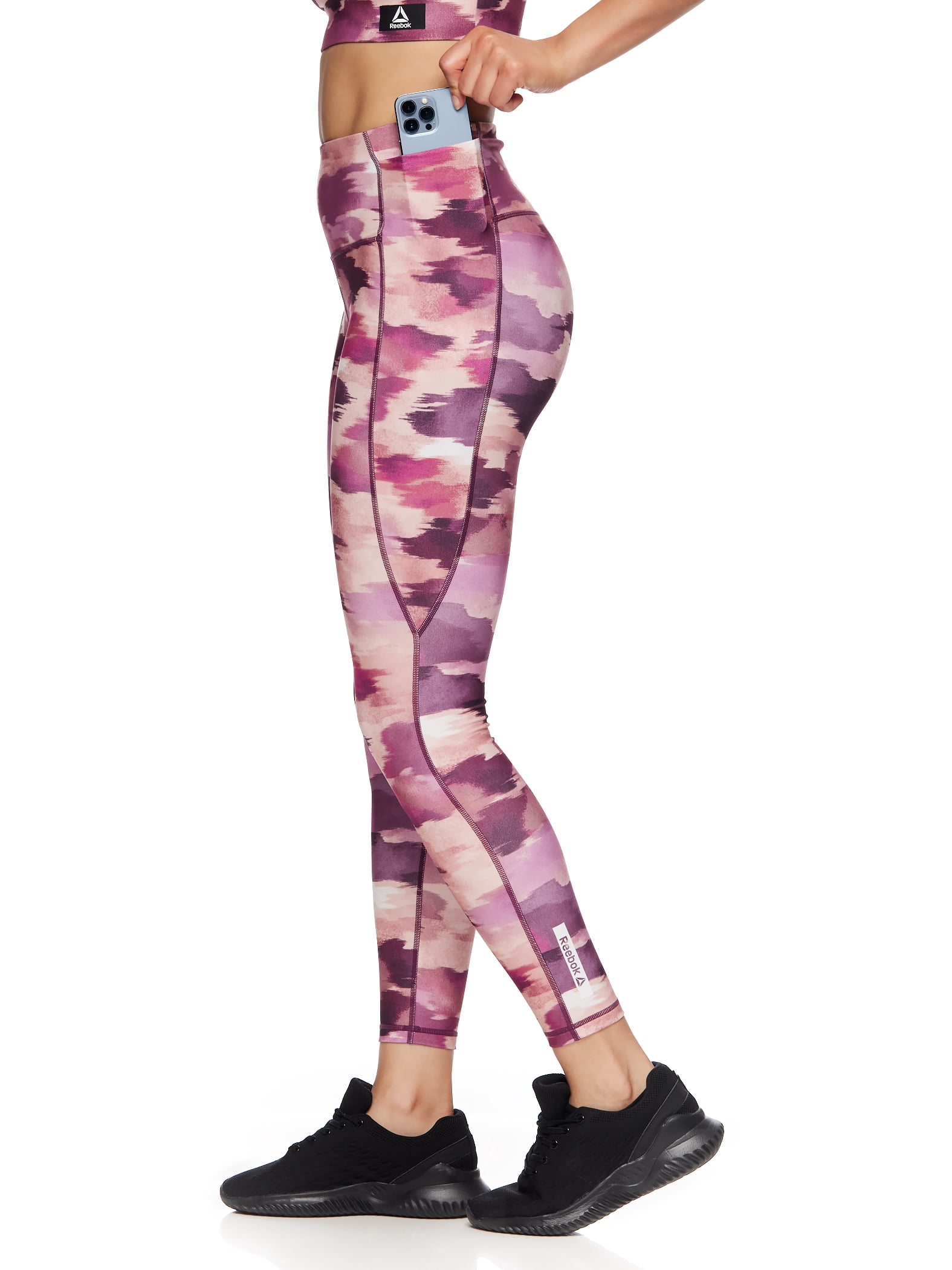 Reebok Women's Getaway High Rise Print 7/8 Leggings with Pockets, 25” Inseam, Sizes XS-XXXL