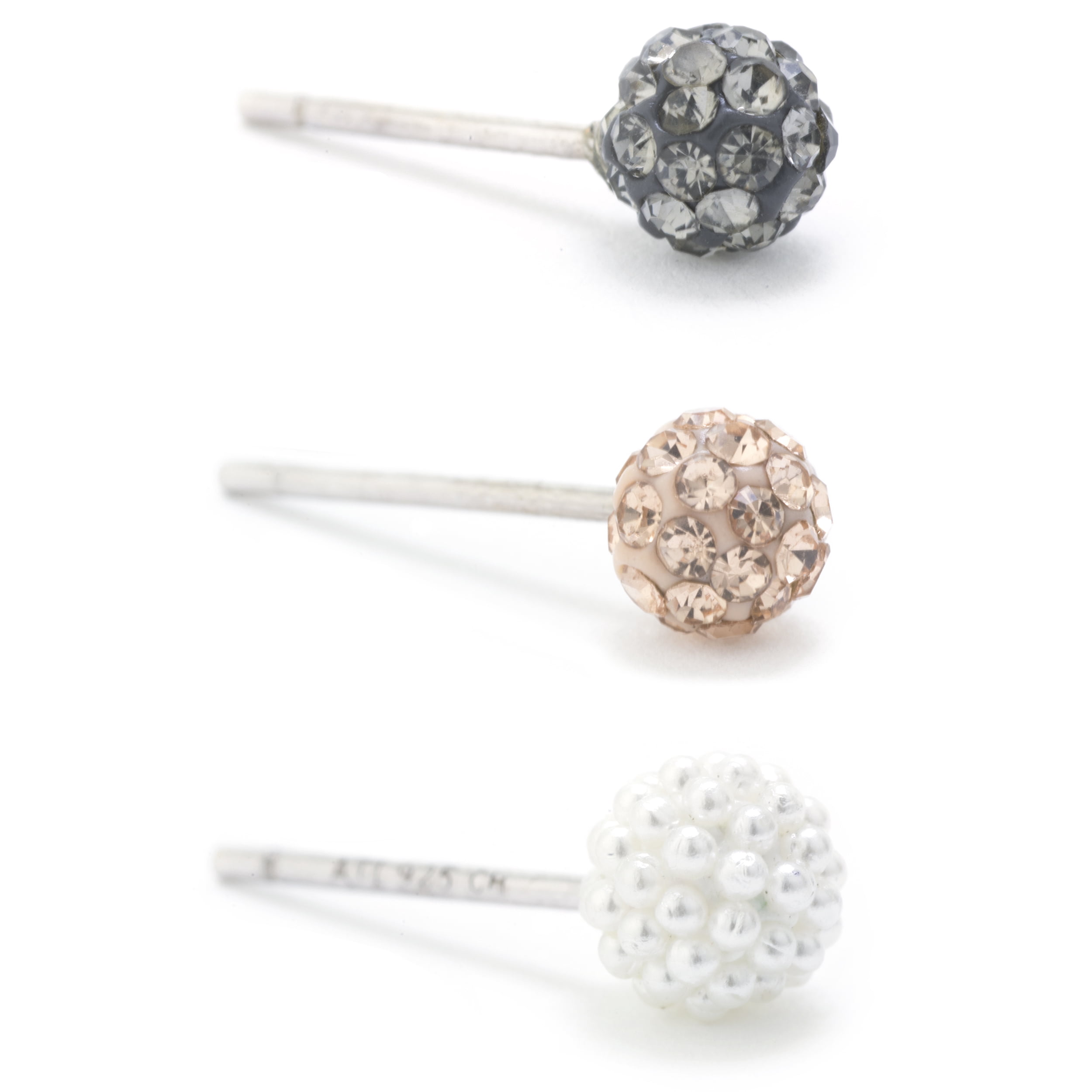 Marisol & Poppy Pave Crystal 3-Piece Stud Earrings Set in Sterling Silver for Women & Teens