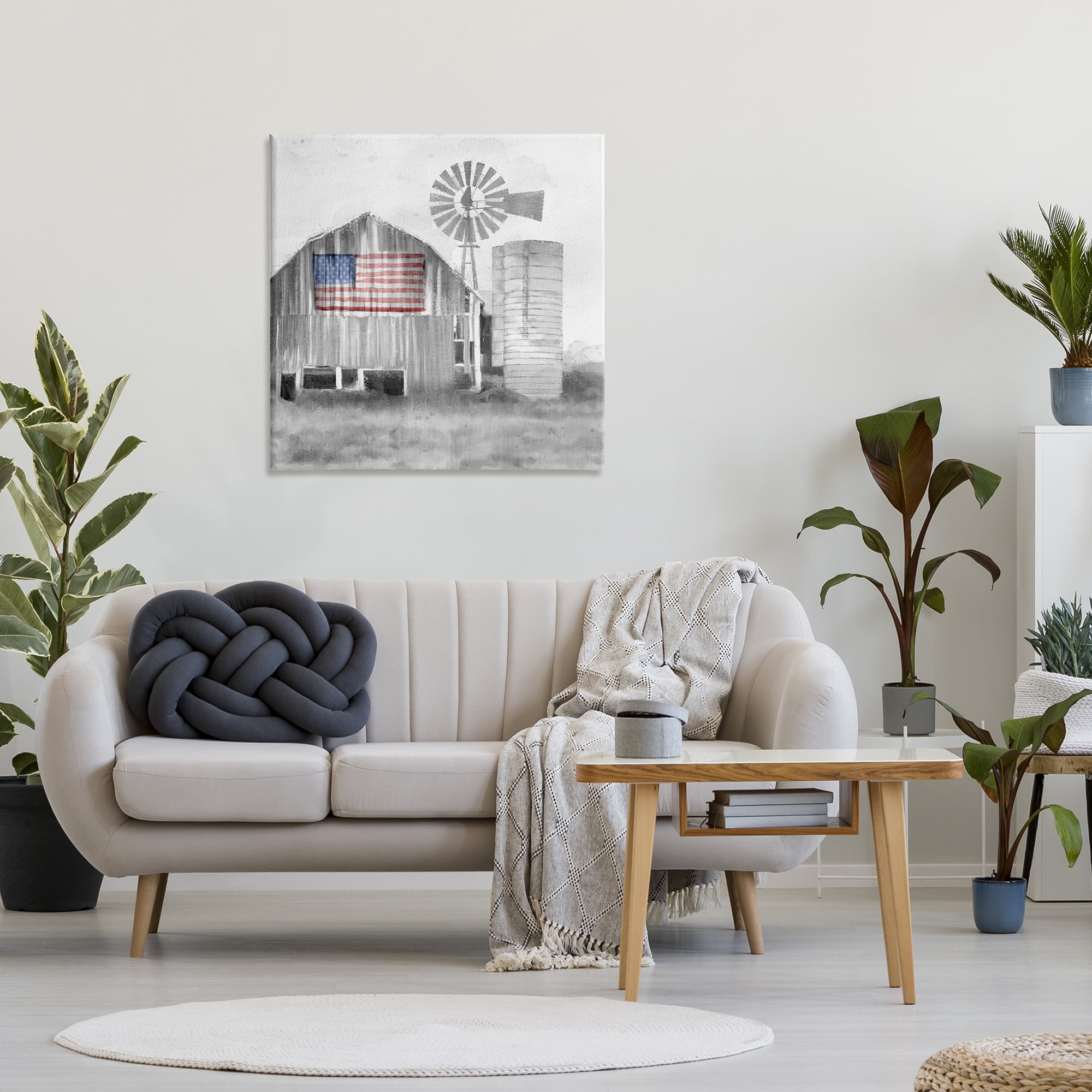 Stupell Industries Grandfather's Barn with Flag Canvas Wall Art, design by Kim Allen