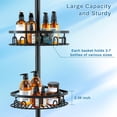 thumbnail image 4 of Rustproof Corner Shower Caddy Tension Pole, 4 Large Baskets for Bathtub Shampoo Storage Organizer Bathroom Height Adjustable Shelves from 23.6 to 114.5 Inch with Towel Bar, 4 of 6