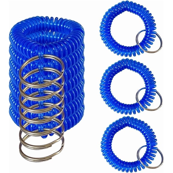 10 Pieces Colorful Wrist Coil Keychain Wristband Spiral Key Ring Bracelet Key Holder for Pool Gym ID Badge(Clear Multi Colors)