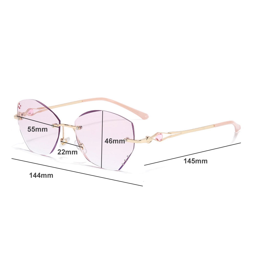 Butterfly Gradient Pink Rimless Reading Glasses +1.50, Diamond Frameless Ultra-light Blue Light Blocking Readers 1.50 for Women