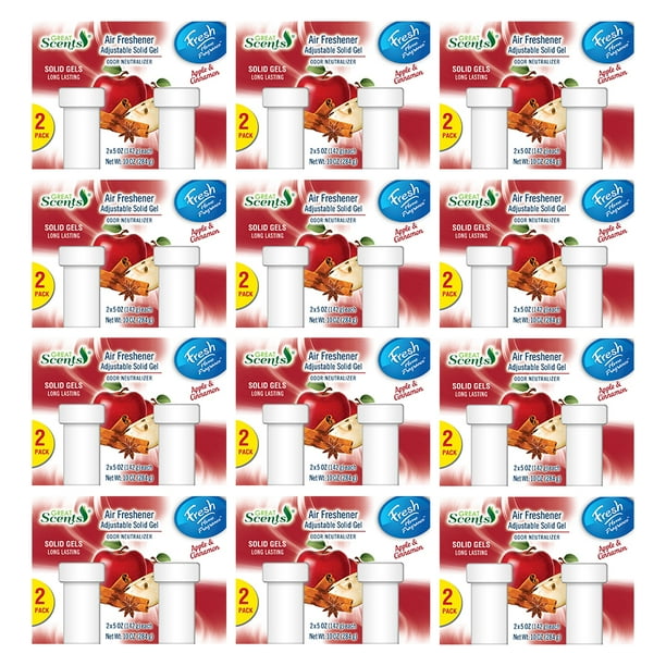 Great Scents Adjustable Solid Air Freshener Gel. Odor Eliminator and Remover for Home and Office. Apple and Cinnamon Fragrance. 2 x 5 oz. Pack of 12