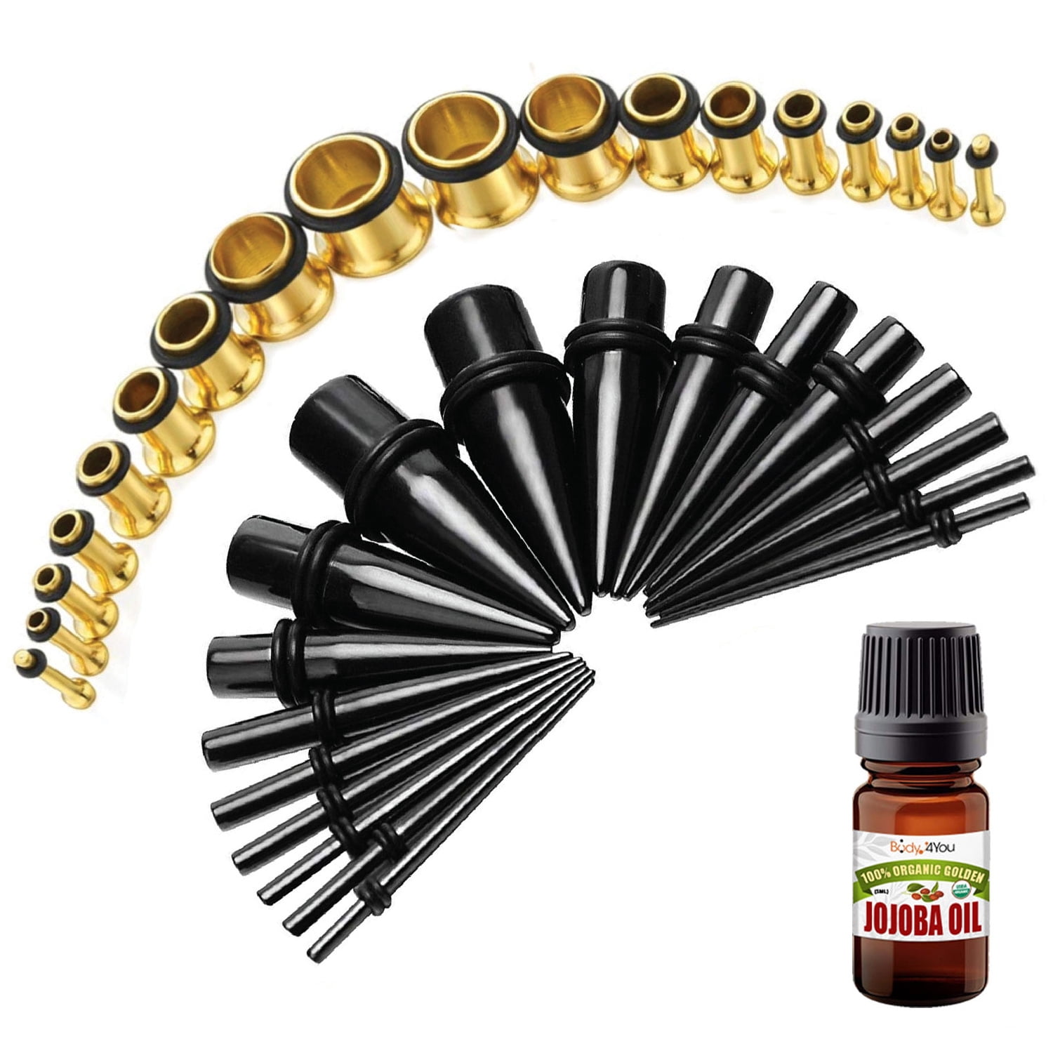 BodyJ4You 37PC Gauges Kit Ear Stretching Aftercare Jojoba Oil Wax