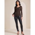 thumbnail image 2 of DARING DIVA Women's Semi Sheer Long Sleeve Ruched V Neck Sequin Panel Top XS Dark Brown, 2 of 6