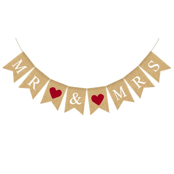Guirnalda de arpillera retro para fiesta de bodas, guirnalda de cola de golondrina, diseño de corazón rojo, banderines de lino con estampado de letras, accesorios decorativos, suministros para fiest