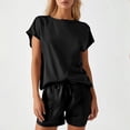 thumbnail image 2 of Women's Solid Spring Collar Long Sleeve Shirt High Waist Drawstring Shorts Large Fashion Casual Set, 2 of 6