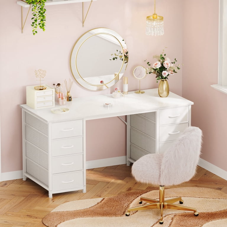 White Computer Desk with Drawers for Storage - 48 inch Home Office