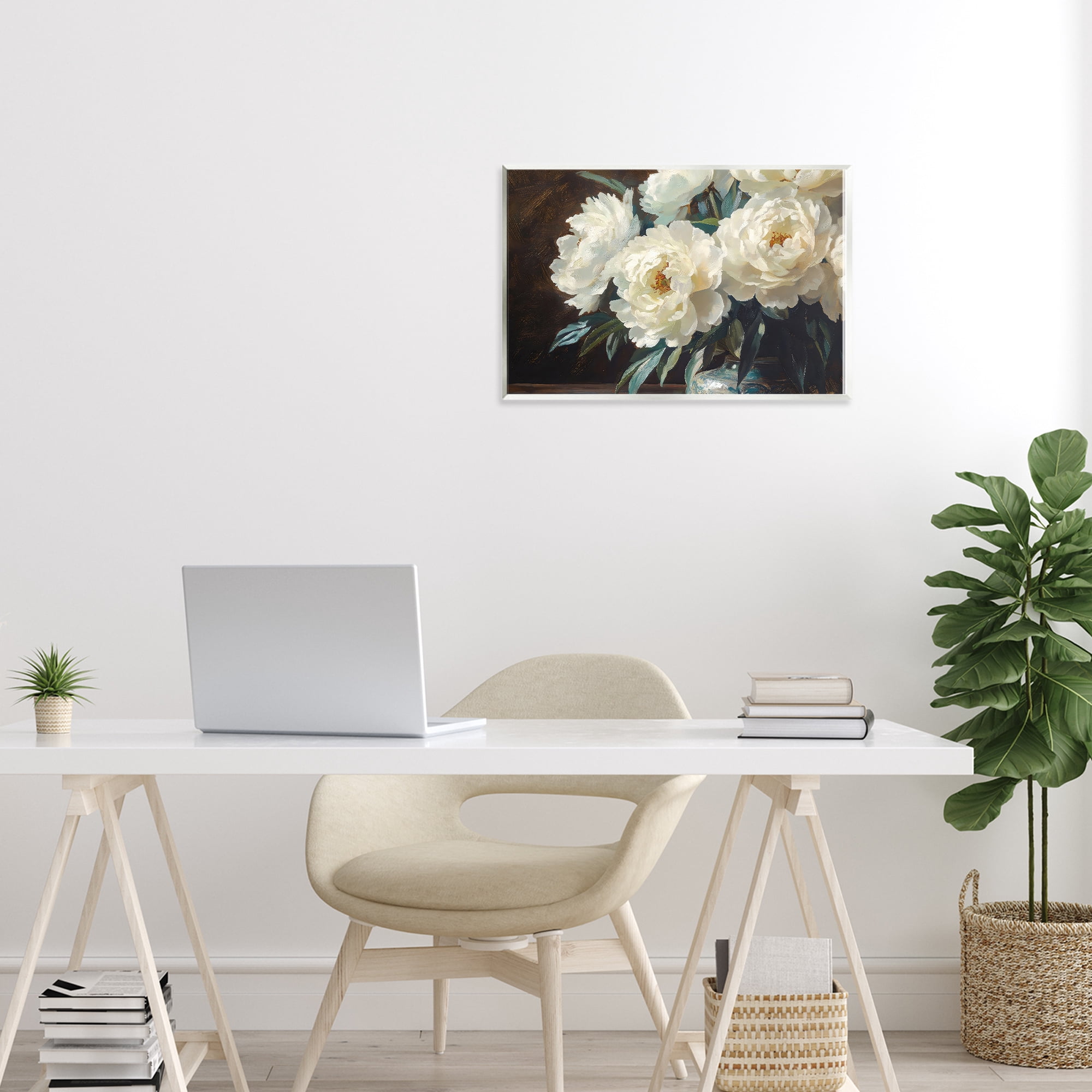 Stupell Industries Large Moody White Floral Wall Plaque Art, design by Petal Prints Design