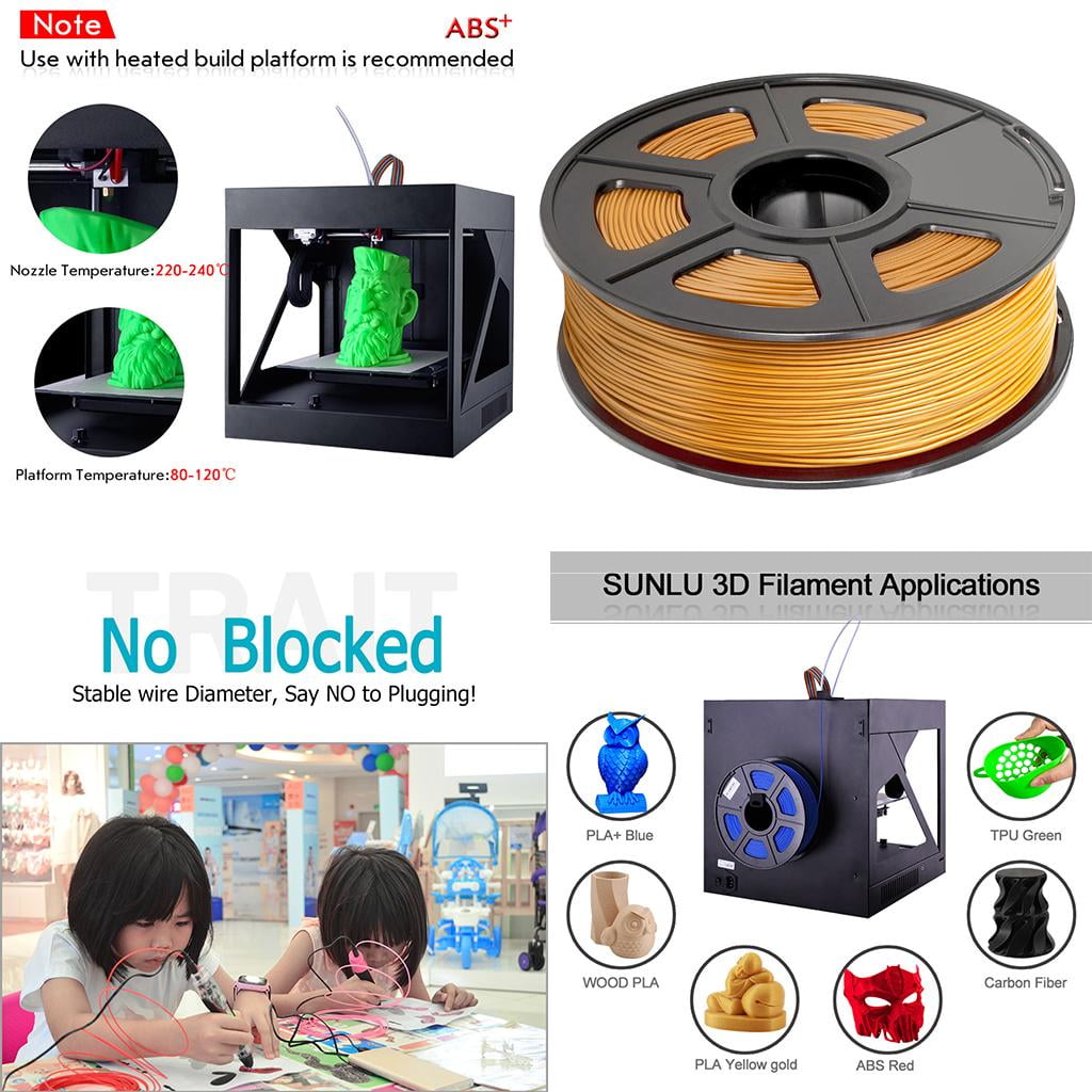 LeeQinersw Sanlu 1.75mm 3D Printing ABS Filament for 3D Printer 3D Pen Low Shrinkage Golden